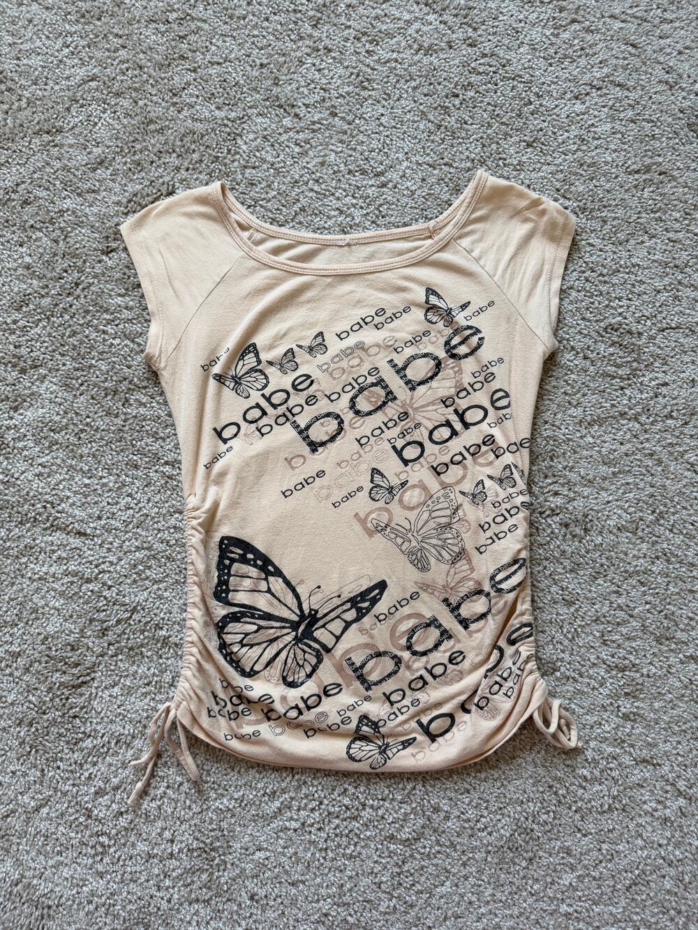 Y2K Dark Fairy Butterfly "Babe" Graphic Ruched Side Top Women's Small